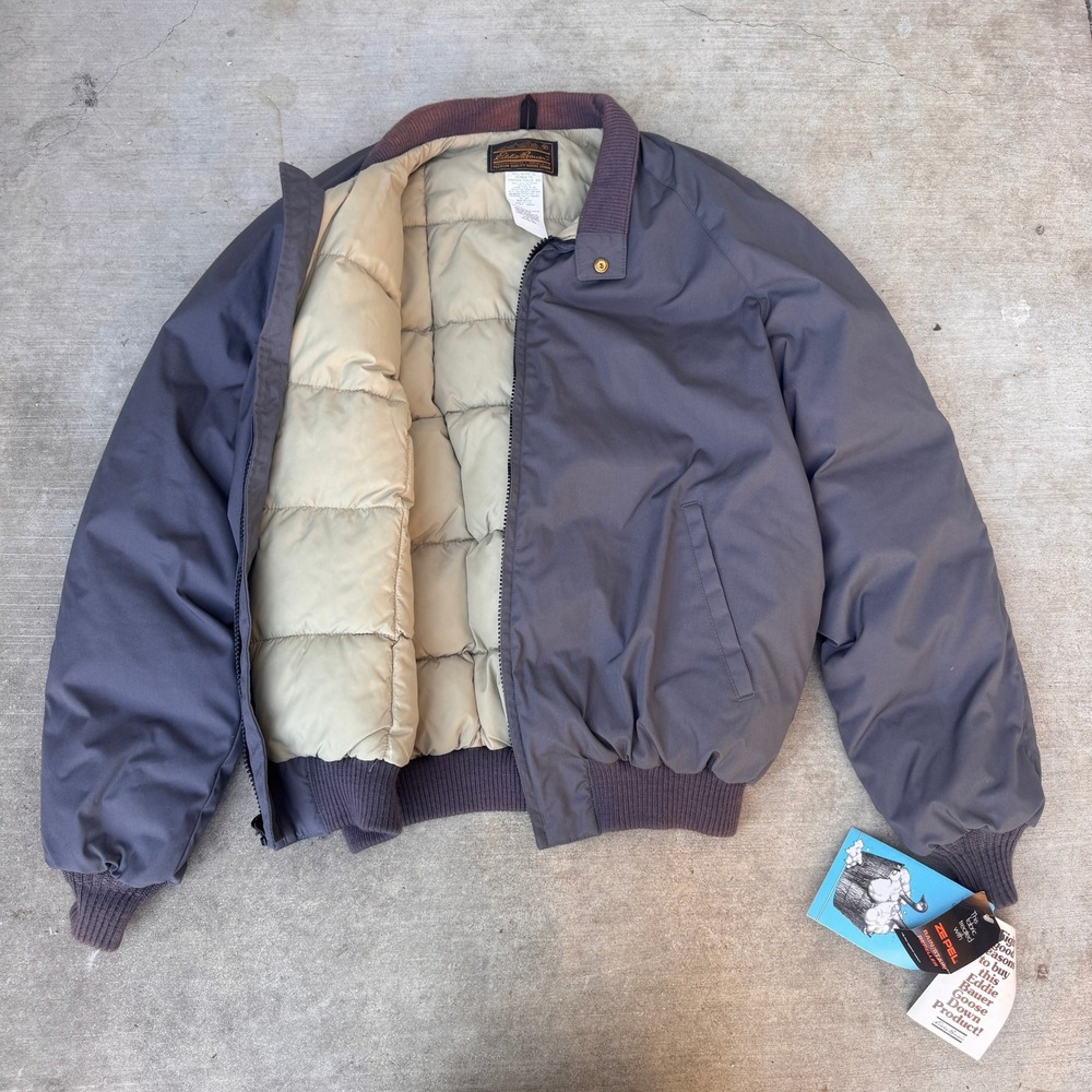 Vintage 80s Eddie Bauer Goose Down Bomber Jacket Gray Insulated Mens XLT USA NWT
